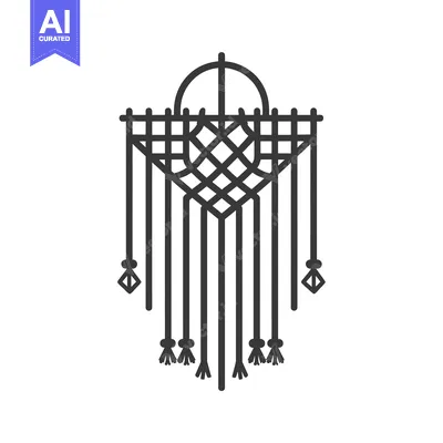Black and White Line Drawing of a Macrame Wall Hanging