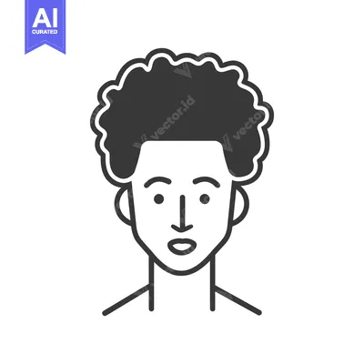 Aset desain premium: Black and White Line Drawing of a Man with an Afro