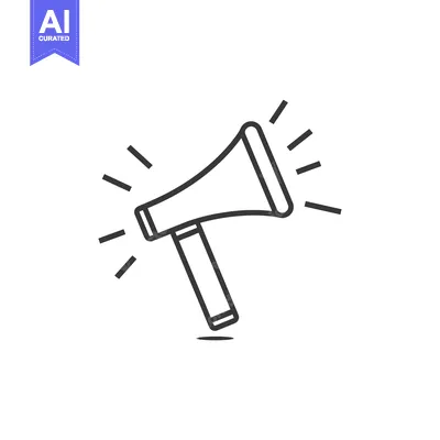 Aset premium populer: Black and White Line Drawing of a Megaphone with Radiating Lines