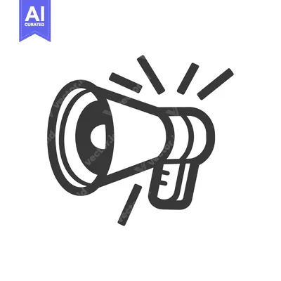 Aset desain premium: Black and white line drawing of a megaphone with radiating lines