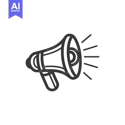 Premium design asset: Black and White Line Drawing of a Megaphone with Sound Waves