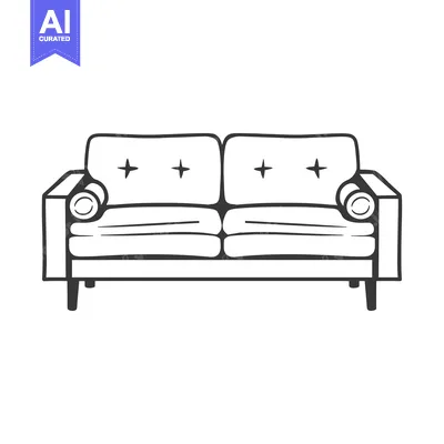 Aset desain premium: Black and White Line Drawing of a Modern Sofa