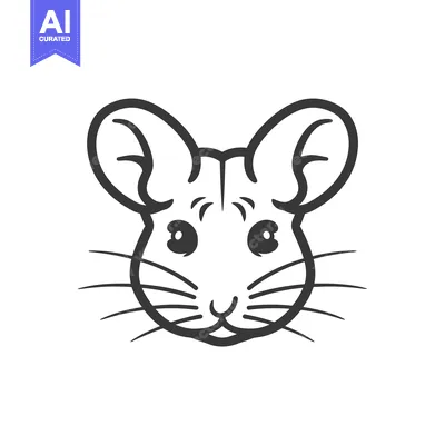 Aset desain premium: Black and White Line Drawing of a Mouse Face