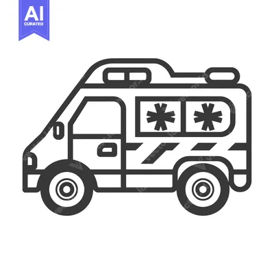 Aset desain premium: Black and white line drawing of an ambulance