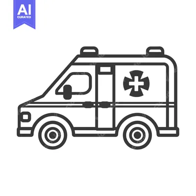 Aset desain premium: Black and white line drawing of an ambulance