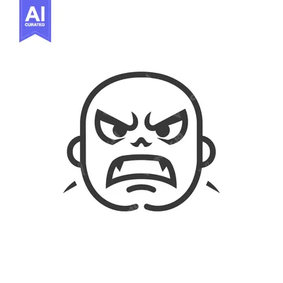 Aset premium populer: Black and White Line Drawing of an Angry Cartoon Face with Fangs