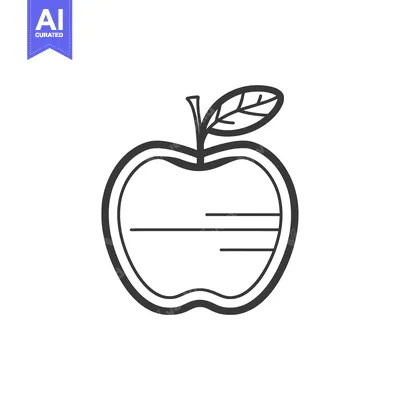 Aset desain premium: Black and White Line Drawing of an Apple with a Leaf
