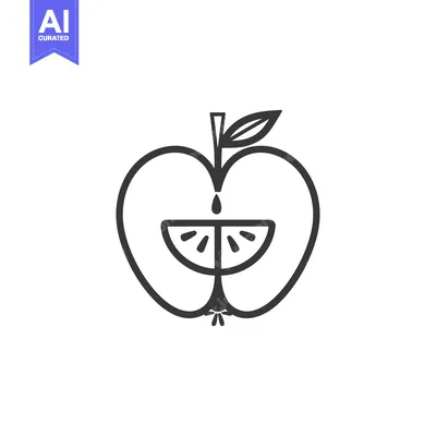 Popular premium asset: Black and White Line Drawing of an Apple with a Slice Removed
