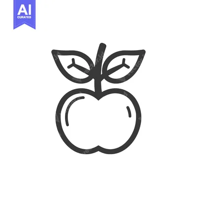 Popular premium asset: Black and White Line Drawing of an Apple with a Stem and Two Leaves
