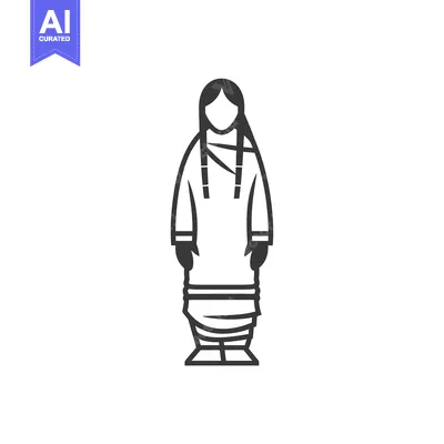 Aset desain premium: Black and White Line Drawing of a Native American Woman