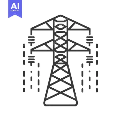 Black and White Line Drawing of an Electric Tower with Power Lines