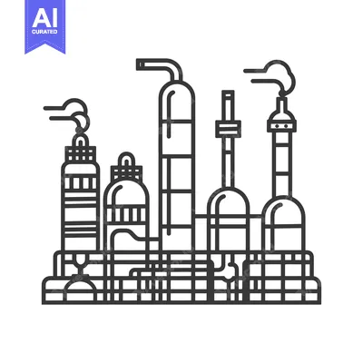 Aset premium populer: Black and White Line Drawing of an Industrial Facility with Smoke Stac