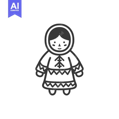 Premium design asset: Black and White Line Drawing of an Inuit Woman in Traditional Clothing