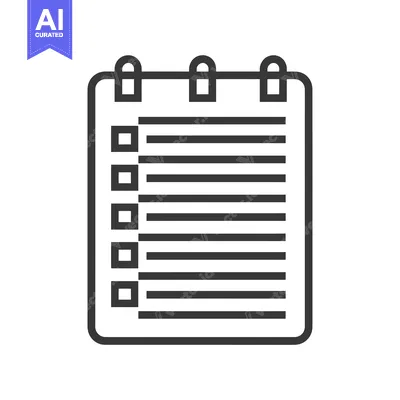 Aset desain premium: Black and White Line Drawing of a Notepad with Checkboxes