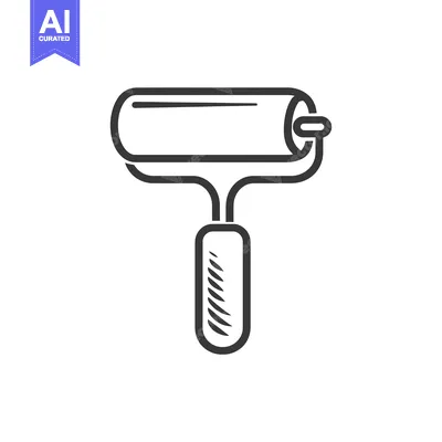 Aset desain premium: Black and White Line Drawing of a Paint Roller
