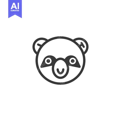 Aset desain premium: Black and White Line Drawing of a Panda Bear Face