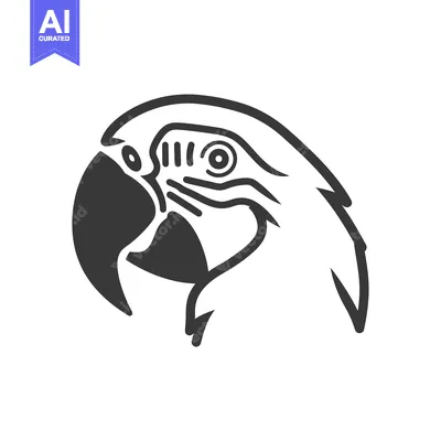 Black and white line drawing of a parrot's head