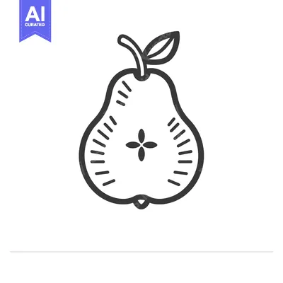 Aset desain premium: Black and White Line Drawing of a Pear with a Leaf