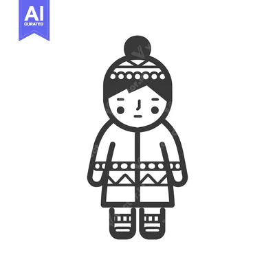 Aset premium populer: Black and White Line Drawing of a Person Wearing a Winter Outfit