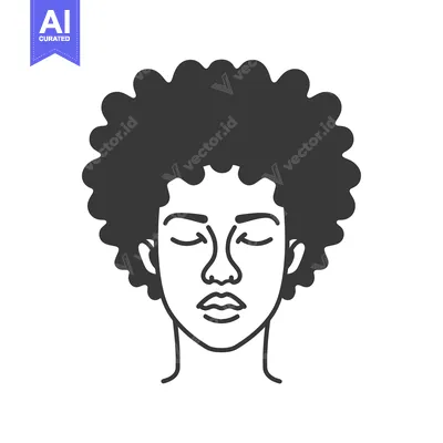 Aset premium populer: Black and White Line Drawing of a Person with Afro Hair and Closed Eye