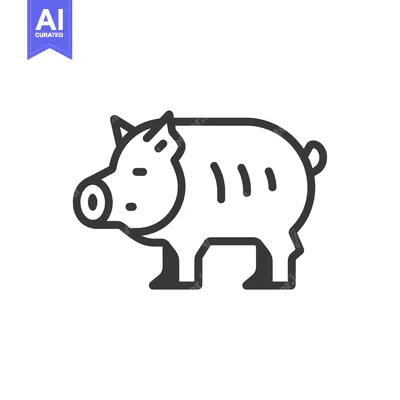 Aset desain premium: Black and White Line Drawing of a Pig