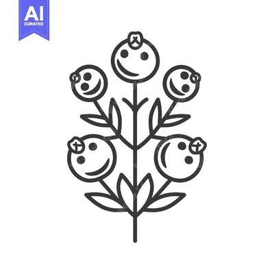 Premium design asset: Black and White Line Drawing of a Plant with Five Round Fruits