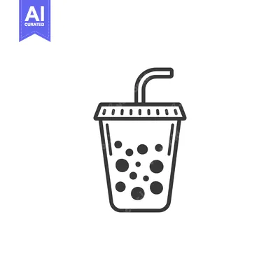 Aset premium populer: Black and White Line Drawing of a Plastic Cup with Boba and a Straw