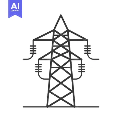 Aset premium populer: Black and White Line Drawing of a Power Transmission Tower