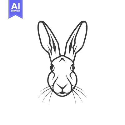 Premium design asset: Black and White Line Drawing of a Rabbit's Face
