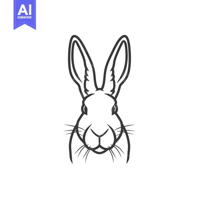 Premium design asset: Black and White Line Drawing of a Rabbit's Face