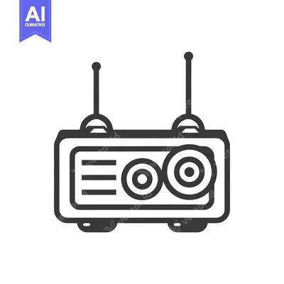 Aset desain premium: Black and White Line Drawing of a Radio