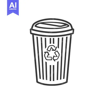 Aset desain premium: Black and White Line Drawing of a Recycling Bin