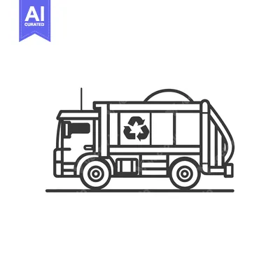 Aset desain premium: Black and White Line Drawing of a Recycling Truck