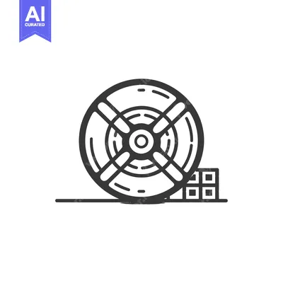 Aset desain premium: Black and White Line Drawing of a Reel of Film
