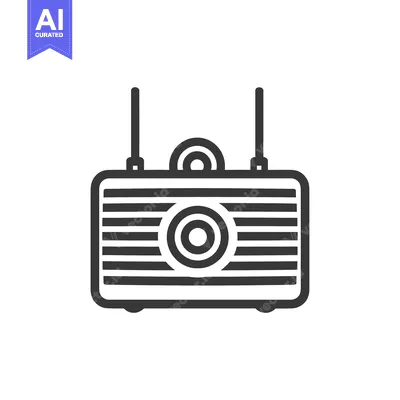 Black and White Line Drawing of a Retro Radio with Antennas
