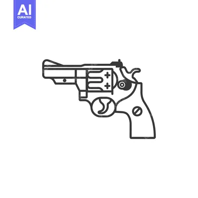 Premium design asset: Black and White Line Drawing of a Revolver