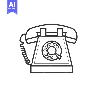 Aset desain premium: Black and White Line Drawing of a Rotary Phone