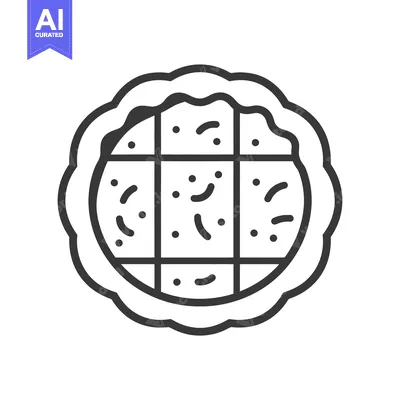 Aset desain premium: Black and white line drawing of a round pie with a crust