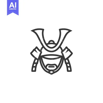 Aset premium populer: Black and White Line Drawing of a Samurai Helmet