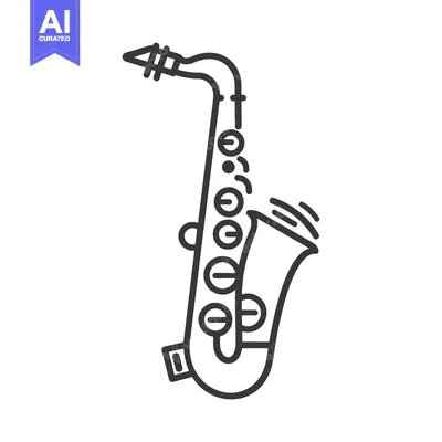 Aset desain premium: Black and White Line Drawing of a Saxophone