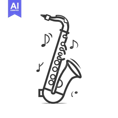 Aset premium populer: Black and White Line Drawing of a Saxophone with Music Notes