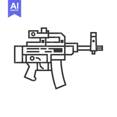 Aset desain premium: Black and white line drawing of a semi-automatic rifle