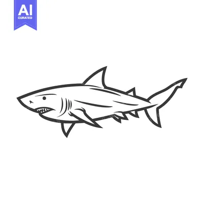 Aset premium populer: Black and White Line Drawing of a Shark
