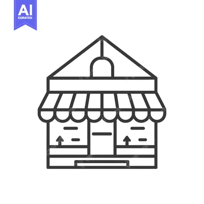 Aset desain premium: Black and White Line Drawing of a Shop Building