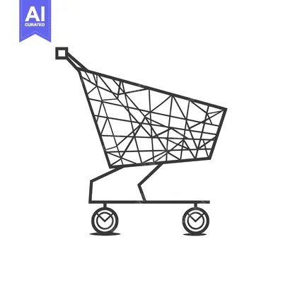 Aset desain premium: Black and White Line Drawing of a Shopping Cart