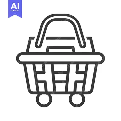 Aset desain premium: Black and White Line Drawing of a Shopping Cart