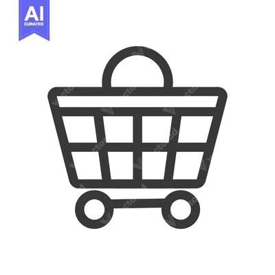 Aset desain premium: Black and White Line Drawing of a Shopping Cart
