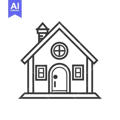 Popular premium asset: Black and White Line Drawing of a Simple House with a Door, Windows, a