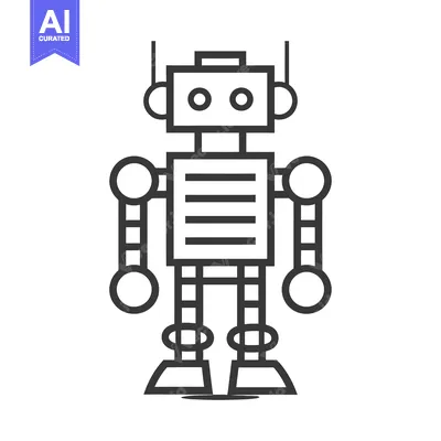 Premium design asset: Black and White Line Drawing of a Simple Robot