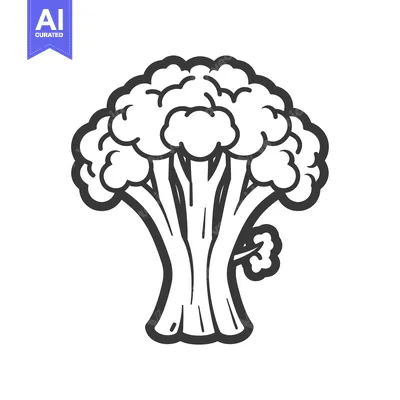 Aset premium populer: Black and White Line Drawing of a Single Broccoli Floret